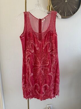 Free People Pink Embellished Beaded Cocktail Dress Medium